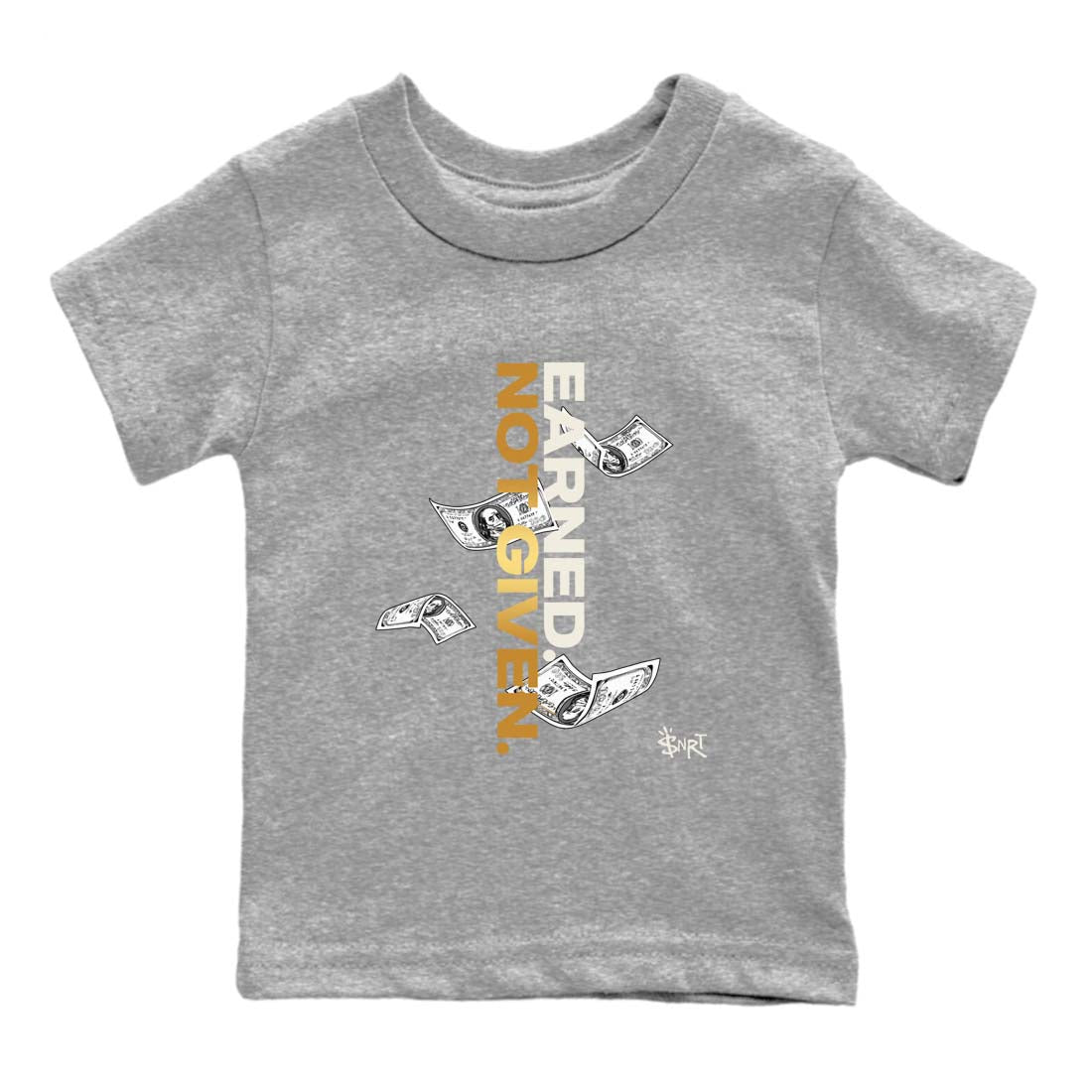 5s Golden Ticket shirts to match jordans  Earned Not Given shirts to match jordans Air Jordan 5 Golden Ticket match shoes to clothes SNRT Sneaker Tees Youth Baby Heather Grey 2 tee