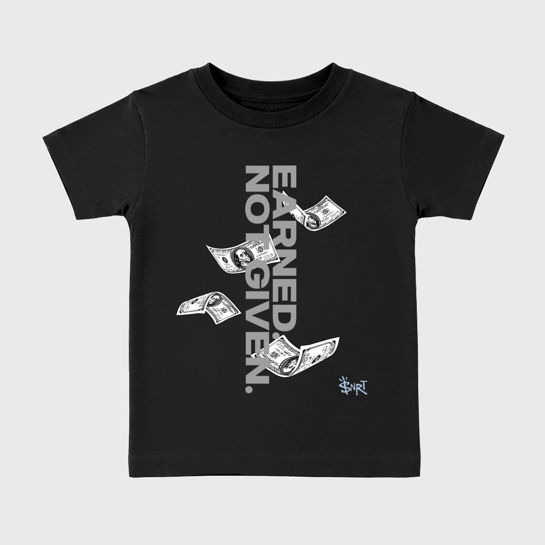 Sneakerfit for Sneakerheads – Sneaker Tees To Match Air Jordan 5 Wolf Grey Sneakers – Earned Not Given Kids T-Shirt Black 2