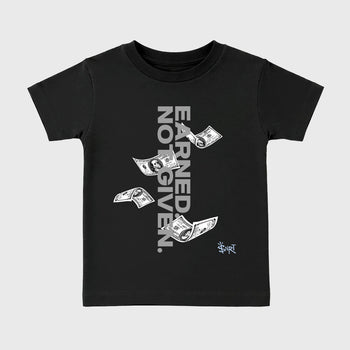 Sneakerfit for Sneakerheads – Sneaker Tees To Match Air Jordan 5 Wolf Grey Sneakers – Earned Not Given Kids T-Shirt Black 2