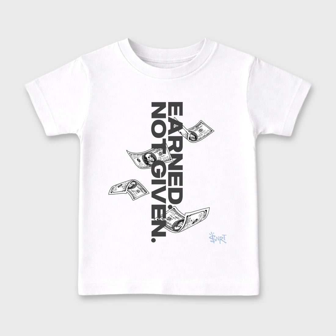 Sneakerfit for Sneakerheads – Sneaker Tees To Match Air Jordan 5 Wolf Grey Sneakers – Earned Not Given Kids T-Shirt White 2