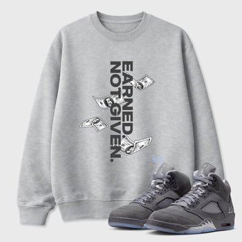 Sneakerfit for Sneakerheads – Sneaker Tees To Match Air Jordan 5 Wolf Grey Sneakers – Earned Not Given Tee Heather Grey 1