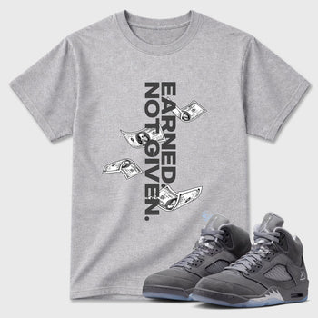 Sneakerfit for Sneakerheads – Sneaker Tees To Match Air Jordan 5 Wolf Grey Sneakers – Earned Not Given Tee Heather Grey 1
