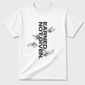 Sneakerfit for Sneakerheads – Sneaker Tees To Match Air Jordan 5 Wolf Grey Sneakers – Earned Not Given Tee White 2