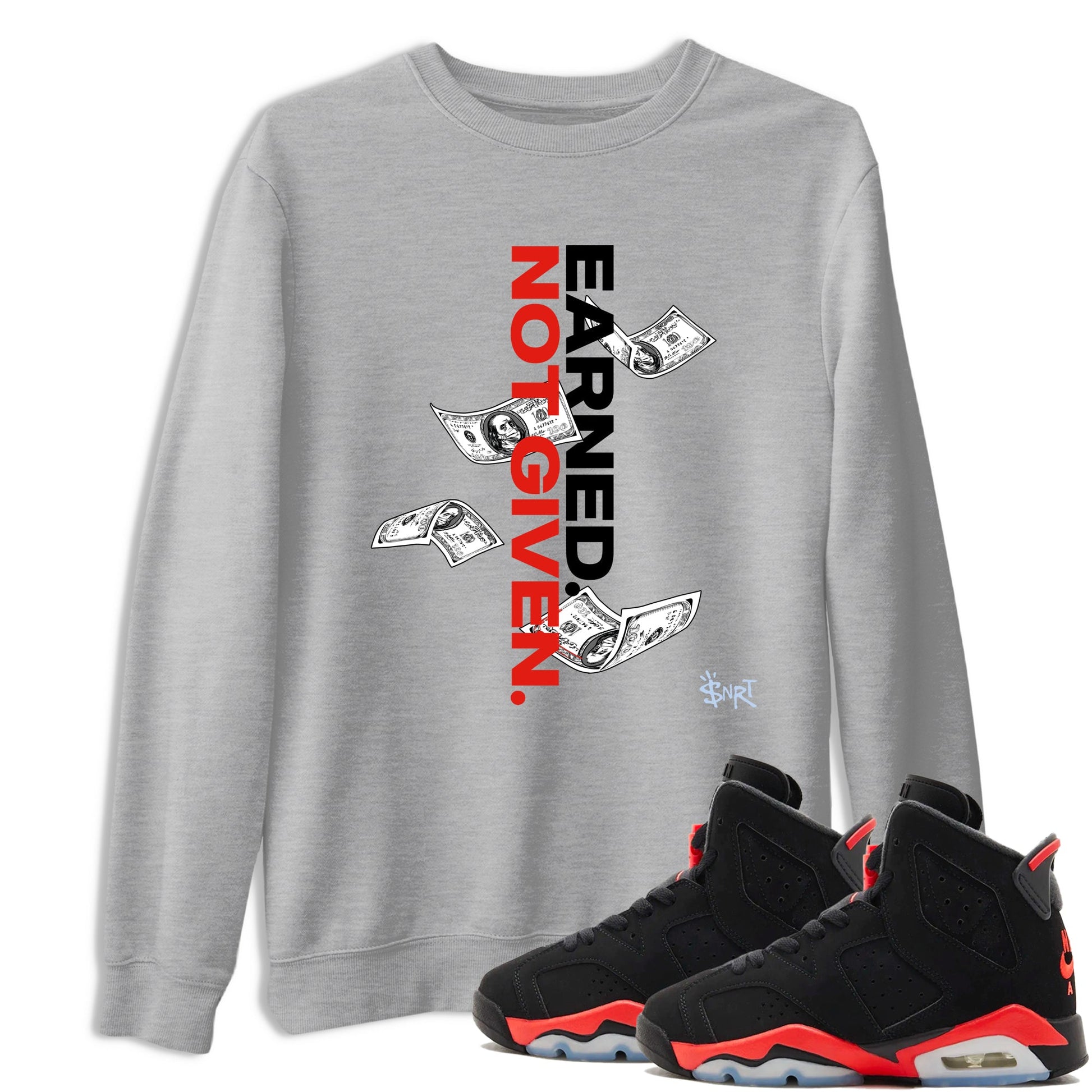 Sneaker match tees – Sneaker Tees To Match Air Jordan 6 Reverse Infrared Shoes – Earned Not Given Tee Heather Grey 1
