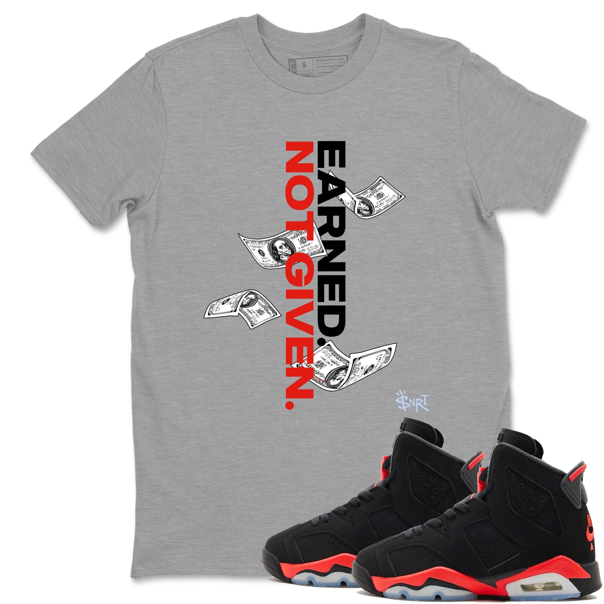Sneaker match tees – Sneaker Tees To Match Air Jordan 6 Reverse Infrared Shoes – Earned Not Given Tee Heather Grey 1