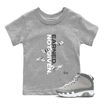 9s Cool Grey shirts to match jordans Earned Not Given sneaker match tees Air Jordan 9 Retro Cool Grey match shoes to clothes SNRT Sneaker Tees Youth Baby Heather Grey 1 tee