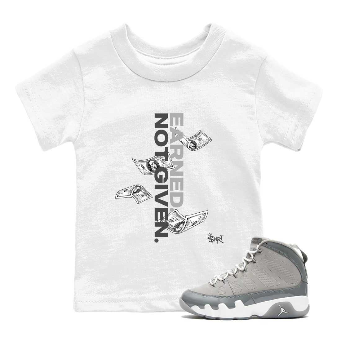 9s Cool Grey shirts to match jordans Earned Not Given sneaker match tees Air Jordan 9 Retro Cool Grey match shoes to clothes SNRT Sneaker Tees Youth Baby White 1 tee