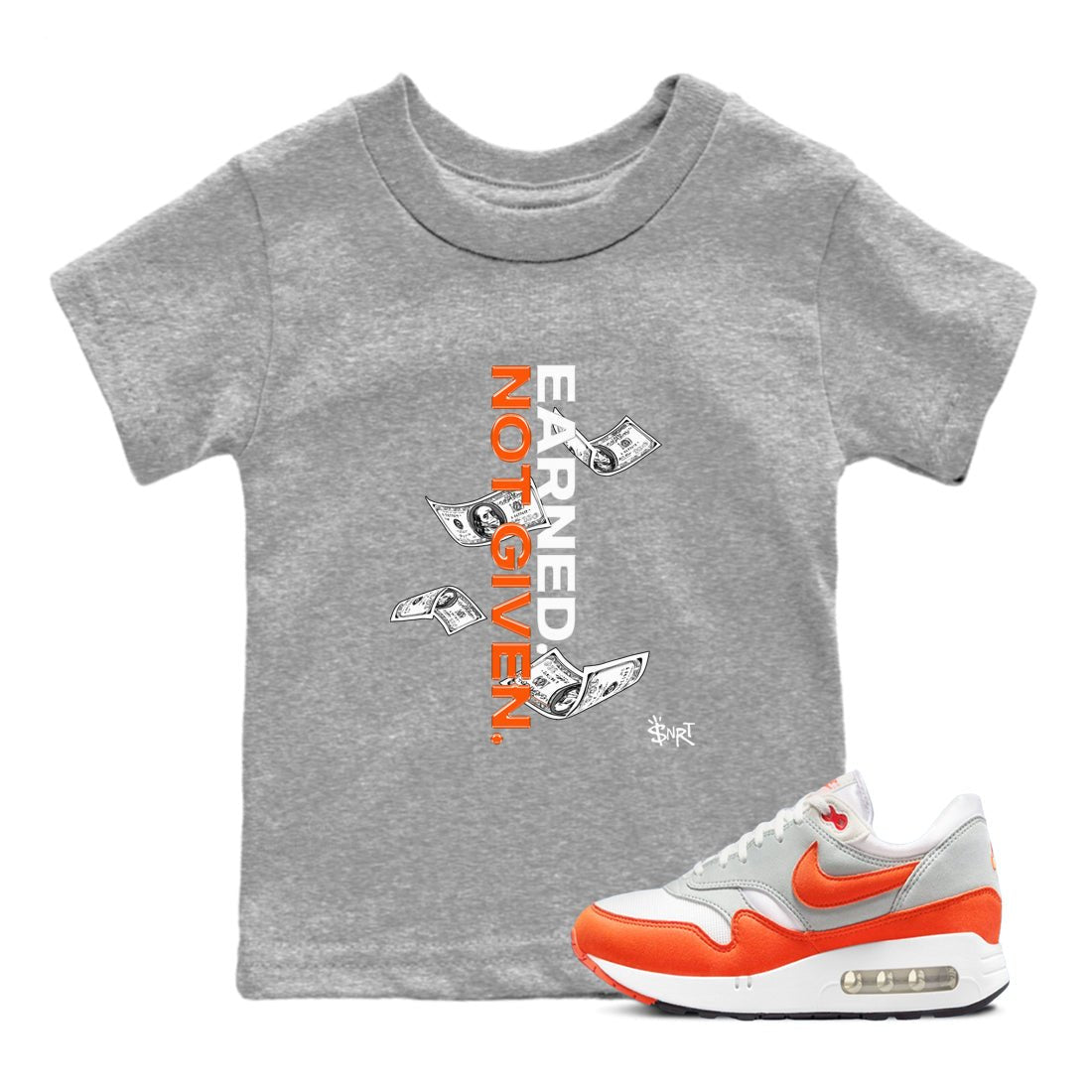 Air Max 1 OG '86 'Summit White and Cosmic Clay shirts to match jordans Earned Not Given sneaker match tees Air Max 1 Cosmic Clay match shoes to clothes SNRT Sneaker Tees Youth Baby Heather Grey 1 tee