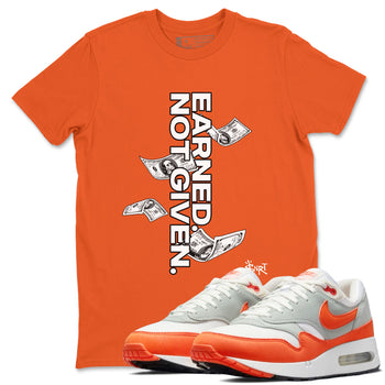 Air Max 1 OG '86 'Summit White and Cosmic Clay shirts to match jordans Earned Not Given sneaker match tees Air Max 1 Cosmic Clay match shoes to clothes SNRT Sneaker Tees unisex cotton Orange 1 shirts