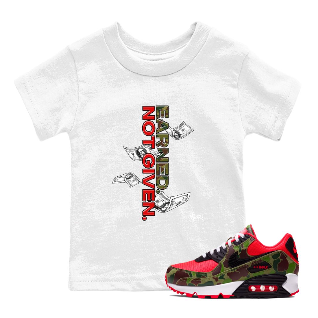 Air Max 90 Duck Camo shirts to match jordans Earned Not Given sneaker match tees Air Max 90 Reverse Duck Camo match shoes to clothes SNRT Sneaker Tees Youth Baby White 1 tee