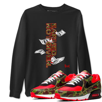 Air Max 90 Duck Camo shirts to match jordans Earned Not Given sneaker match tees Air Max 90 Reverse Duck Camo match shoes to clothes SNRT Sneaker Tees unisex cotton Black 1 shirts