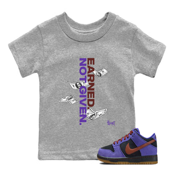 Sneaker match tees – Sneaker Threads To Match Dunk Low Persian Violet Shoes – Earned Not Given Kids T-Shirt Heather Grey 1