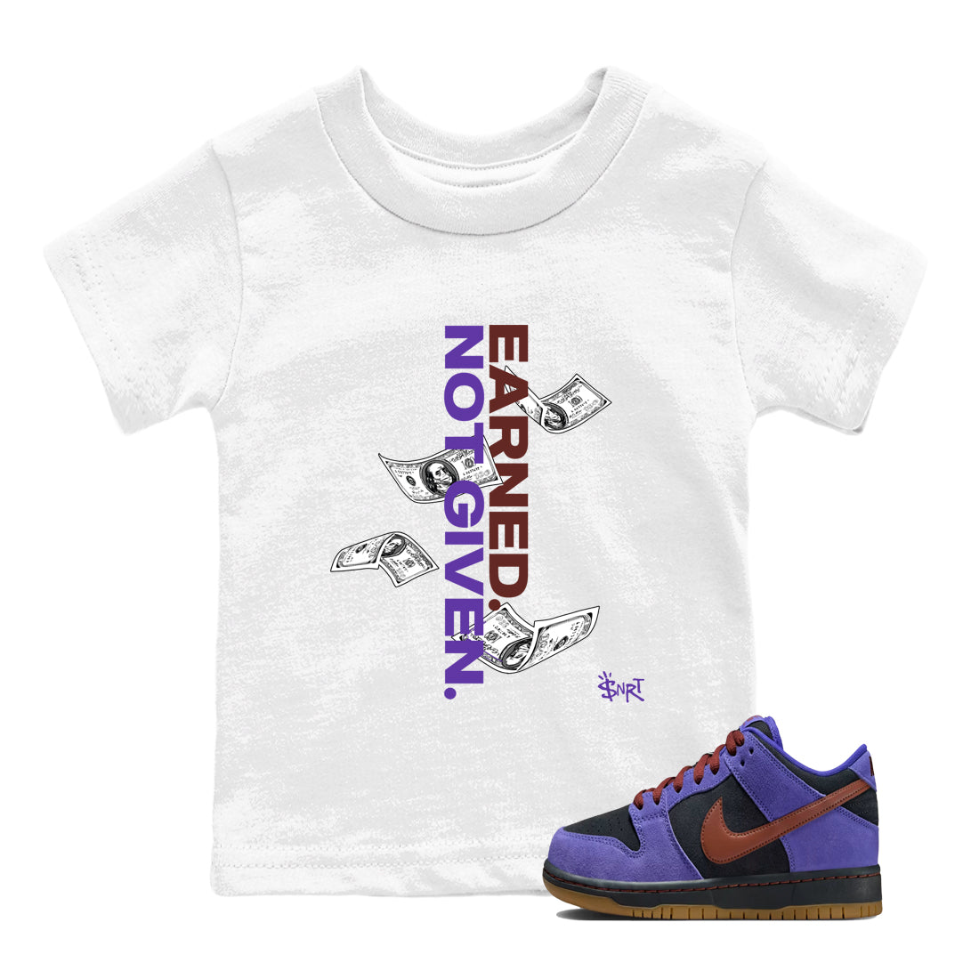 Sneaker match tees – Sneaker Threads To Match Dunk Low Persian Violet Shoes – Earned Not Given Kids T-Shirt White 1
