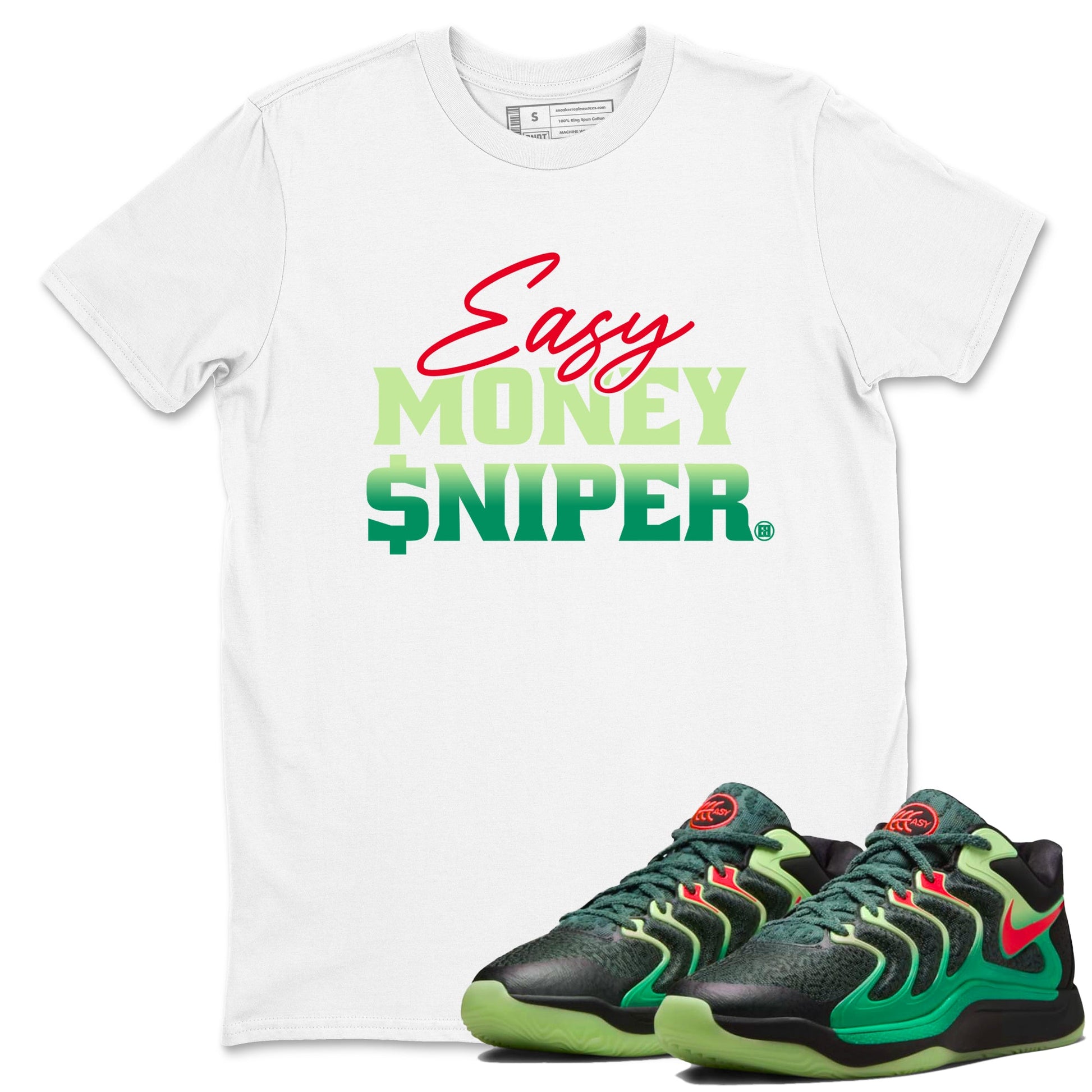 Sneaker Threads – Sneaker Tees To Match Nike KD 17 Easy Money Sniper – Easy Money Sniper Graphic Tee White 1. Perfect for Jordan releases 2025 colorways. Perfect for Kevin Durant sneaker releases and Easy Money basketball colorways loved by hoopers in 2025.