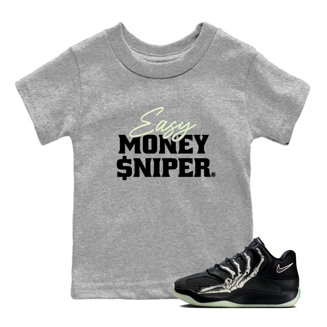 Sneaker Threads – Sneaker Tees To Match Nike KD 18 Halloween – Easy Money Sniper Youth Graphic Tee Heather Grey 1. Perfect for Jordan releases 2025 colorways. Perfect for Kevin Durant sneaker releases and Halloween 2025 colorways.