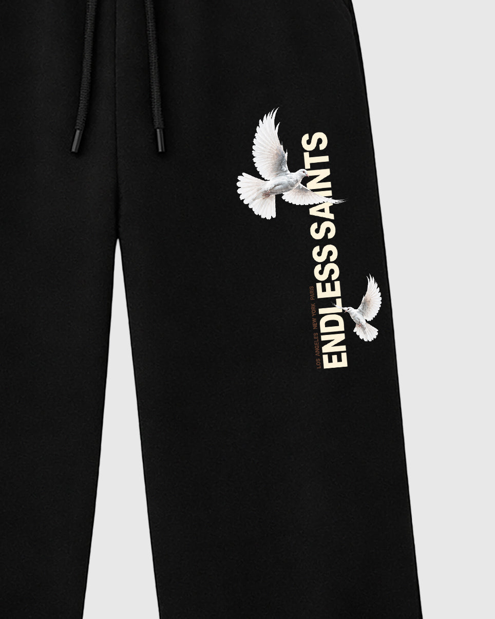 Endless Saitns graphic wide cut sweatpants designed to match the Air Jordan 12 Fireside, featuring coordinated Black 2 options for a perfect streetwear vibe.