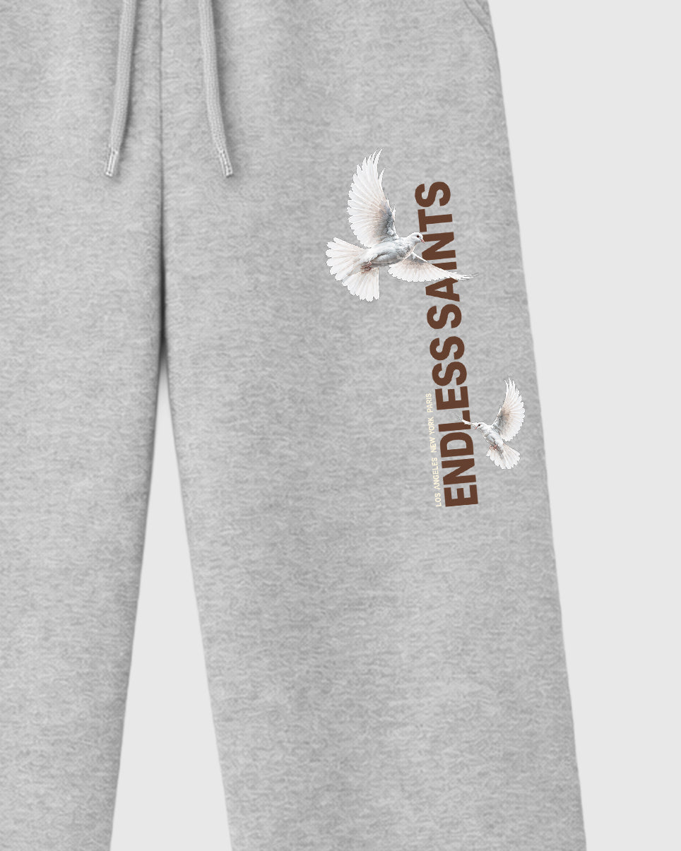Endless Saitns graphic wide cut sweatpants designed to match the Air Jordan 12 Fireside, featuring coordinated Heather Grey 2 options for a perfect streetwear vibe.