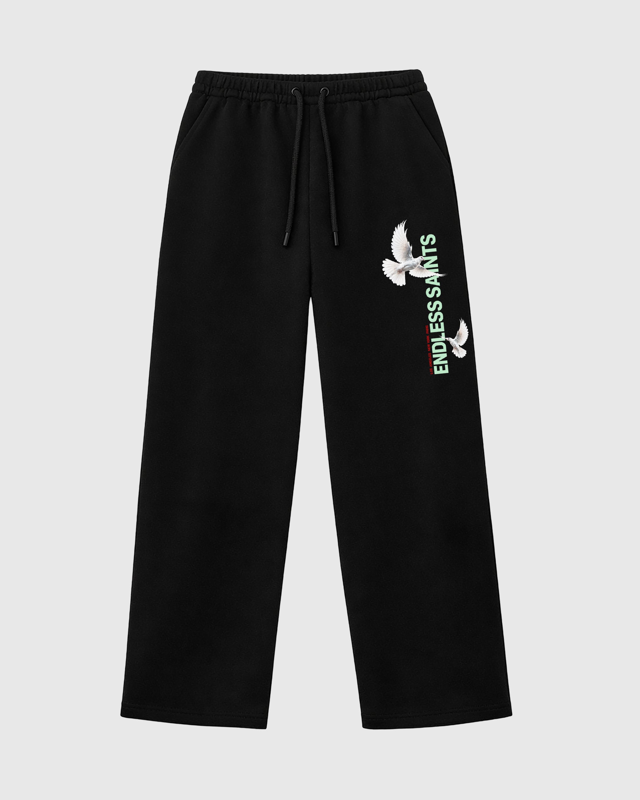 Endless Saitns graphic wide cut sweatpants designed to match the Air Jordan 5 Halloween, featuring coordinated Black 1 options for a perfect streetwear vibe.