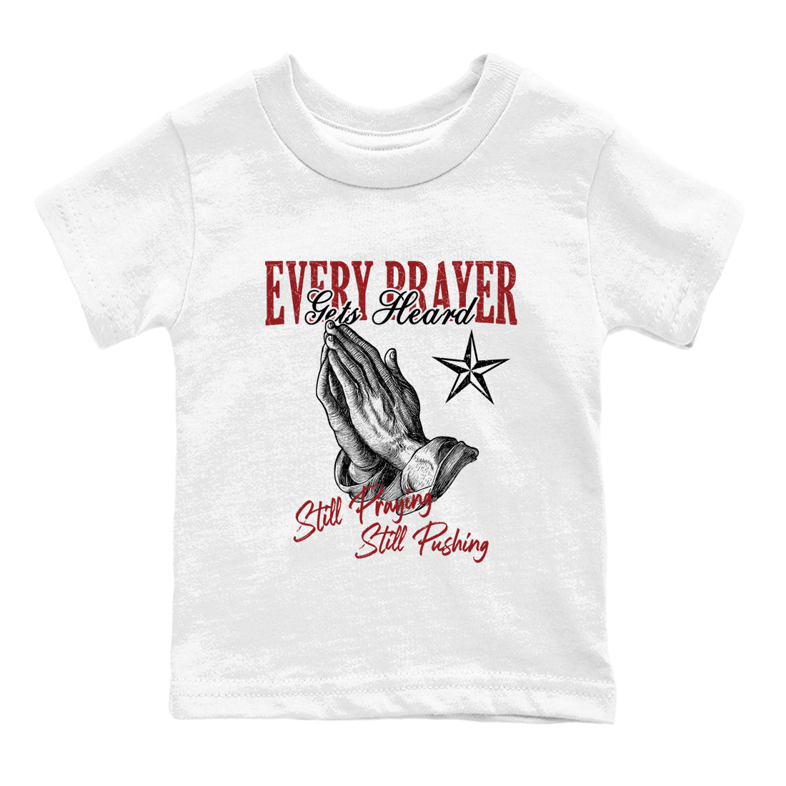 Sneaker match tees – Sneaker Tees To Match Air Foamposite Cough Drop Shoes – Every Prayer Gets Heard Kids T-Shirt White 2