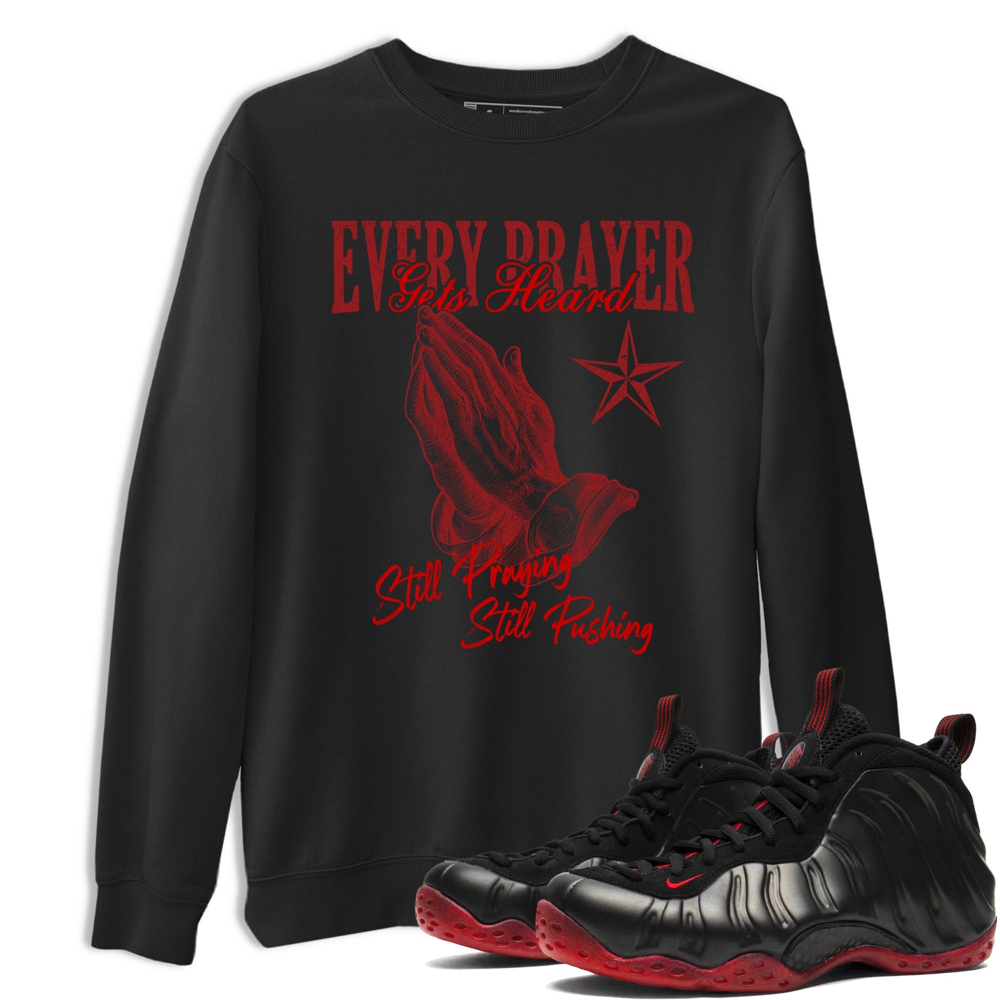 Sneaker match tees – Sneaker Tees To Match Air Foamposite Cough Drop Shoes – Every Prayer Gets Heard Tee Black 1