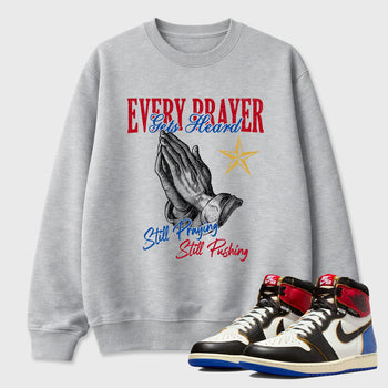 Sneaker match tees – Sneaker Tees To Match Air Jordan 1 Union x Fragment Shoes – Every Prayer Gets Heard Tee Heather Grey 1