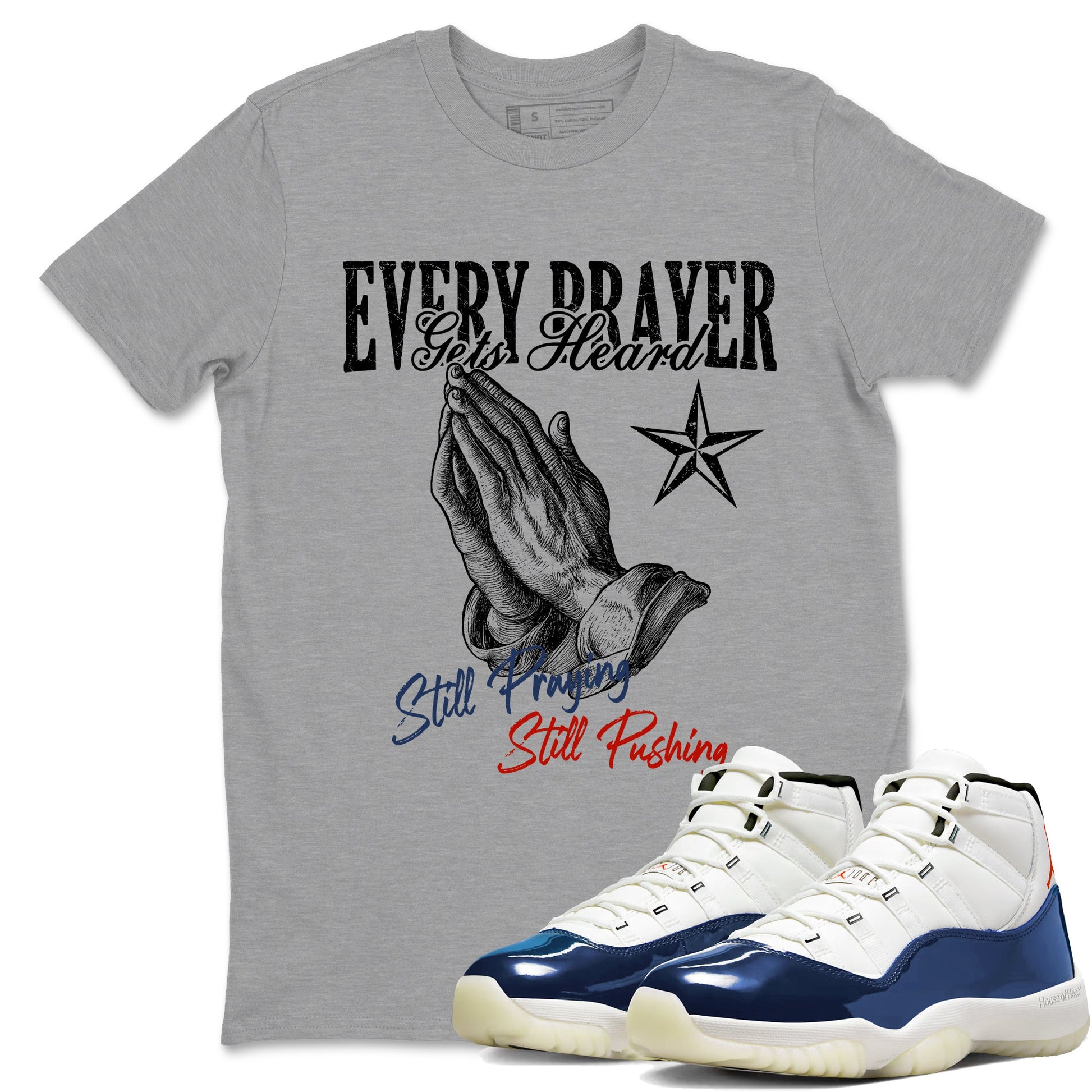 Sneaker match tees – Sneaker Tees To Match Air Jordan 11 Rare Air Shoes – Every Prayer Gets Heard Tee Heather Grey 1