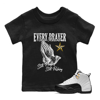 Sneaker match tees – Sneaker Tees To Match Air Jordan 12 Taxi Shoes – Every Prayer Gets Heard Kids T-Shirt Black 1