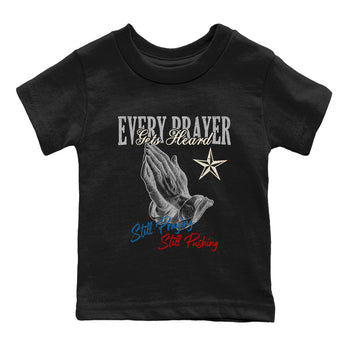 Every Prayer Gets Heard baby and kids t-shirt crafted for little sneakerheads to shine with the Air Jordan 3 Rare Air sneakers, displayed in Black 2.