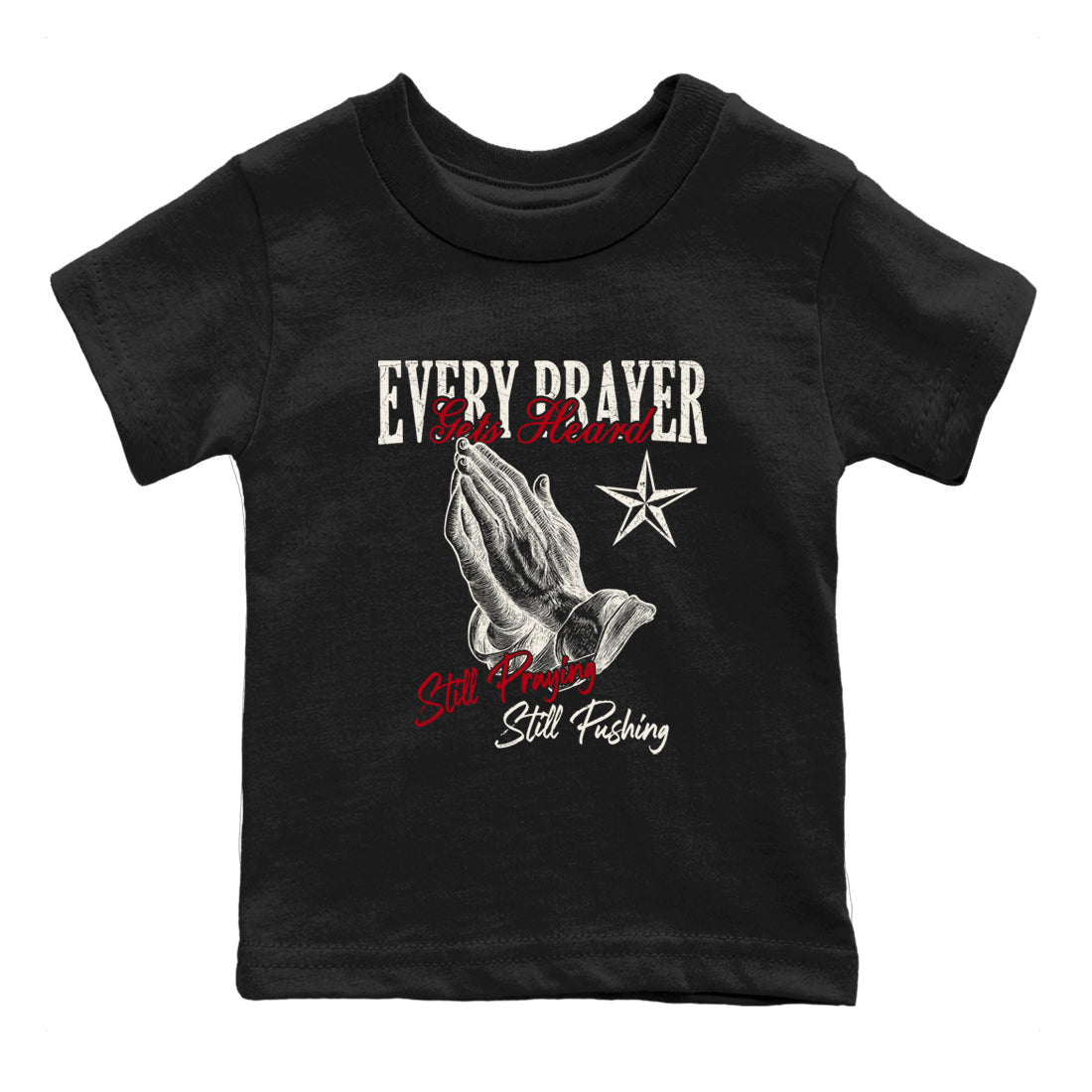 Sneaker match tees – Sneaker Tees To Match Air Jordan 4 Flight Club Shoes – Every Prayer Gets Heard Kids T-Shirt Black 2