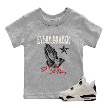 Sneaker match tees – Sneaker Tees To Match Air Jordan 4 Flight Club Shoes – Every Prayer Gets Heard Kids T-Shirt Heather Grey 1