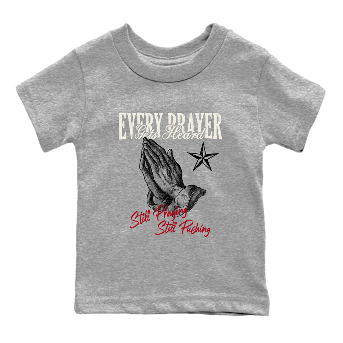 Sneaker match tees – Sneaker Tees To Match Air Jordan 4 Flight Club Shoes – Every Prayer Gets Heard Kids T-Shirt Heather Grey 2