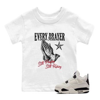 Sneaker match tees – Sneaker Tees To Match Air Jordan 4 Flight Club Shoes – Every Prayer Gets Heard Kids T-Shirt White 1