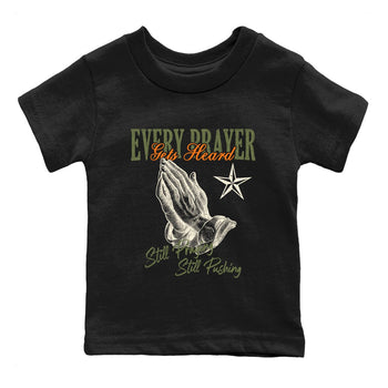 Sneaker match tees – Sneaker Tees To Match Undefeated inspired colorways Air Jordan 4 OG Olive Shoes – Every Prayer Gets Heard Kids T-Shirt Black 2