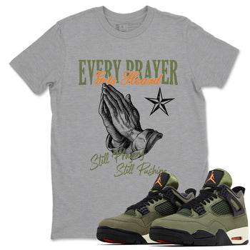 Sneaker match tees – Sneaker Tees To Match Undefeated inspired colorways Air Jordan 4 OG Olive Shoes – Every Prayer Gets Heard Tee Heather Grey 1