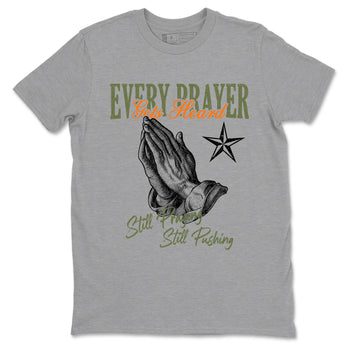 Sneaker match tees – Sneaker Tees To Match Undefeated inspired colorways Air Jordan 4 OG Olive Shoes – Every Prayer Gets Heard Tee Heather Grey 2