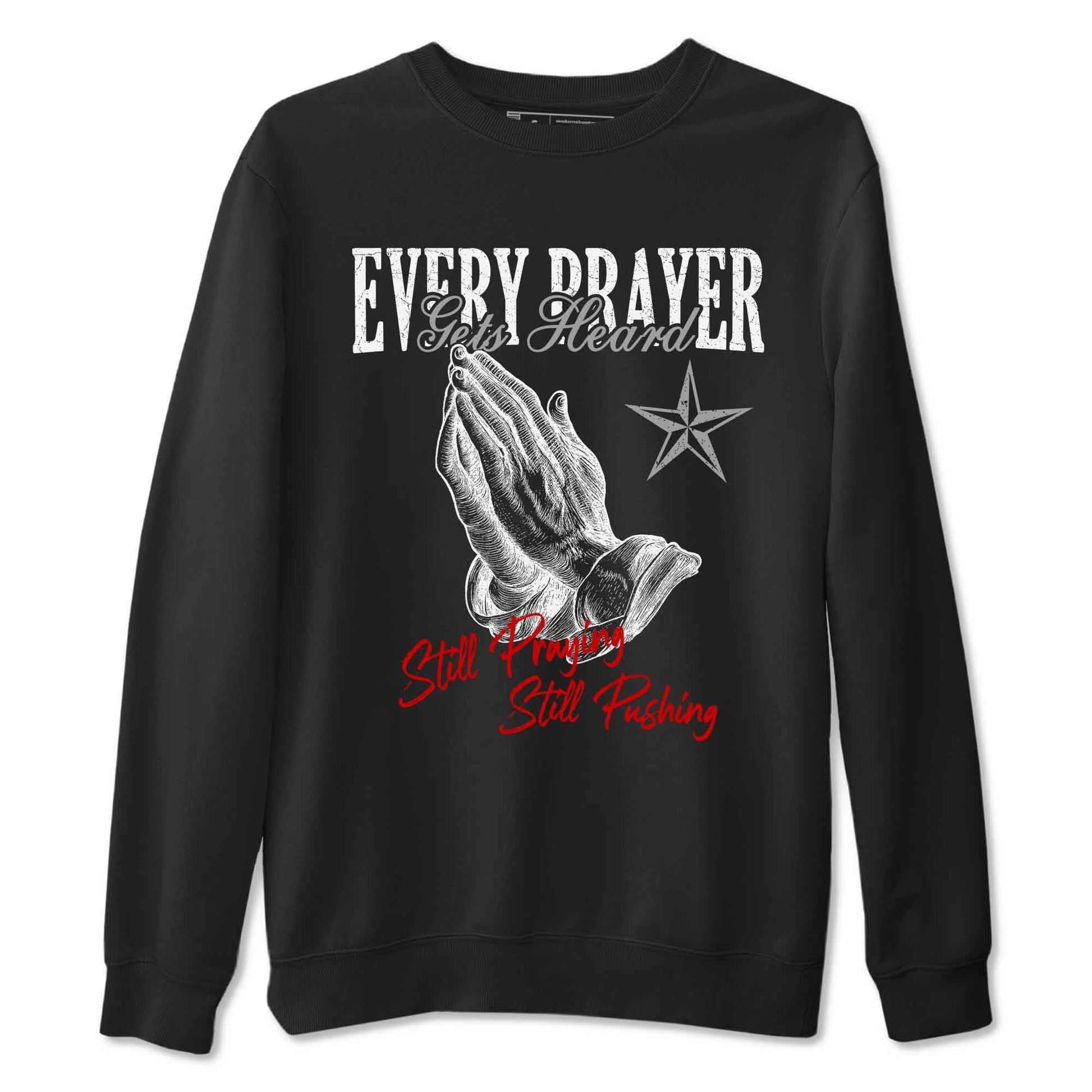 Every Prayer Gets Heard sneaker match t-shirt styled to complete your fit with the Air Jordan 4 White Cement sneakers, shown in Black 2.