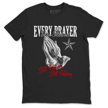 Every Prayer Gets Heard sneaker match t-shirt styled to complete your fit with the Air Jordan 4 White Cement sneakers, shown in Black 2.