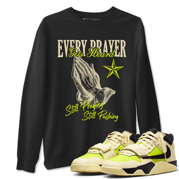 Every Prayer Gets Heard sneaker match t-shirt styled to complete your fit with the Jordan Jumpman Jack Travis Scott Bright Cactus sneakers, shown in Black 1.