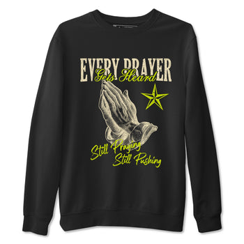 Every Prayer Gets Heard sneaker match t-shirt styled to complete your fit with the Jordan Jumpman Jack Travis Scott Bright Cactus sneakers, shown in Black 2.