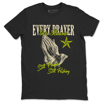 Every Prayer Gets Heard sneaker match t-shirt styled to complete your fit with the Jordan Jumpman Jack Travis Scott Bright Cactus sneakers, shown in Black 2.