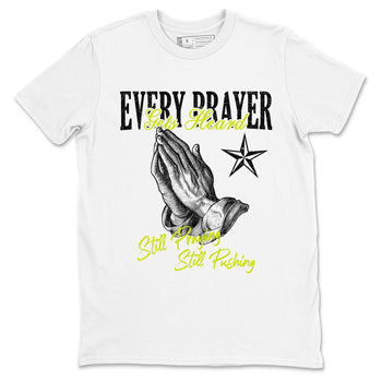 Every Prayer Gets Heard sneaker match t-shirt styled to complete your fit with the Jordan Jumpman Jack Travis Scott Bright Cactus sneakers, shown in White 2.