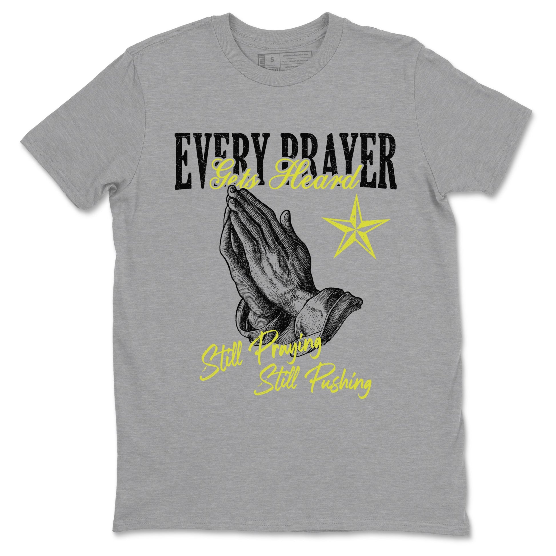 Every Prayer Gets Heard sneaker match t-shirt styled to complete your fit with the Air Max 90 Cyber sneakers, shown in Heather Grey 2.