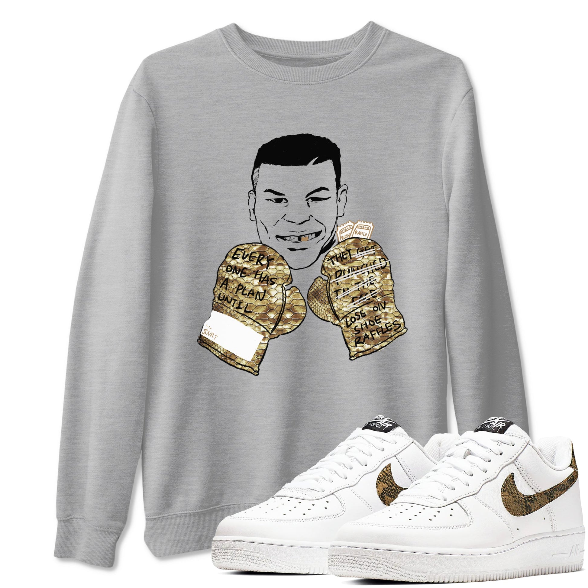 Air Force 1 Ivory Snake shirt to match jordans Everyone Has A Plan sneaker tees Air Force 1 Ivory Snake SNRT Sneaker Release Tees unisex cotton Heather Grey 1 crew neck shirt
