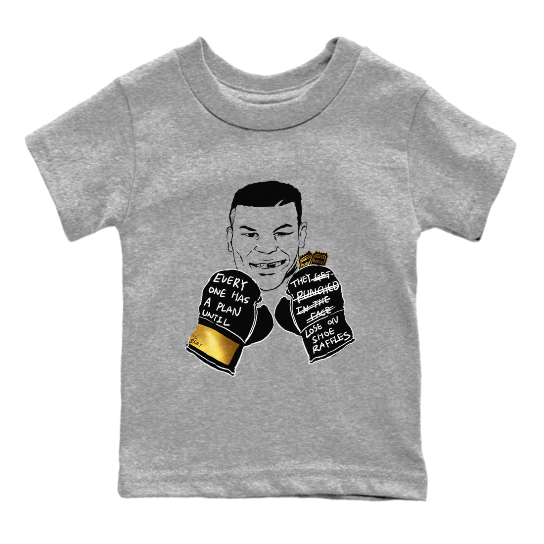 1s Black Metallic Gold shirts to match jordans Everyone Has A Plan sneaker match tees Jordan 1 High OG Black and Gold SNRT Sneaker Tees streetwear brand Baby and Youth Heather Grey 2 cotton tee