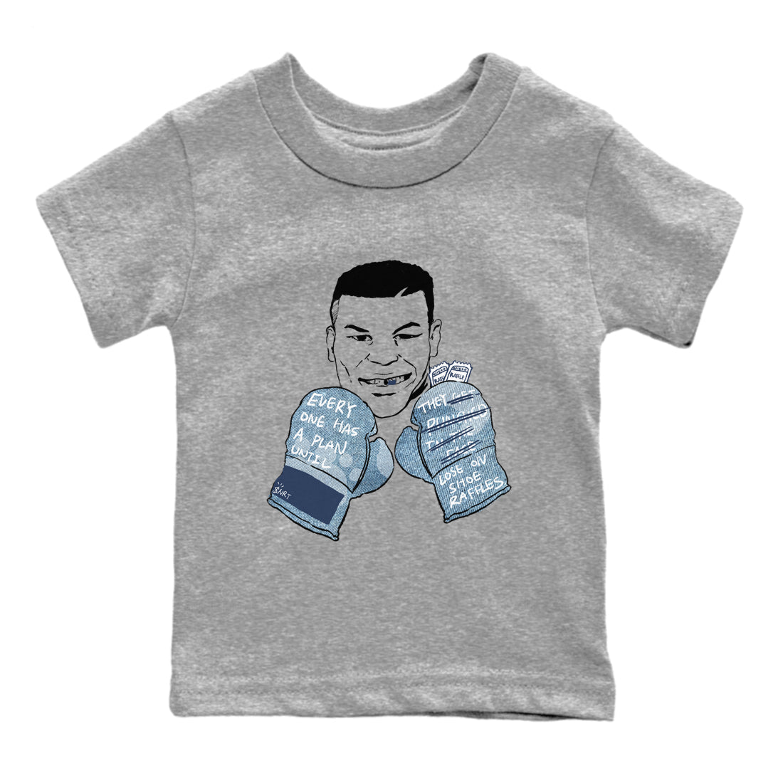 1s Denim shirts to match jordans Everyone Has A Plan sneaker match tees Air Jordan 1 Denim SNRT Sneaker Tees streetwear brand Baby and Youth Heather Grey 2 cotton tee
