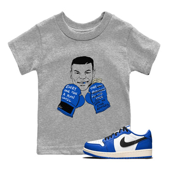 1s Game Royal shirts to match jordans Everyone Has A Plan sneaker match tees Air Jordan 1 Retro Low OG Game Royal match shoes to clothes SNRT Sneaker Tees Youth Baby Heather Grey 1 tee