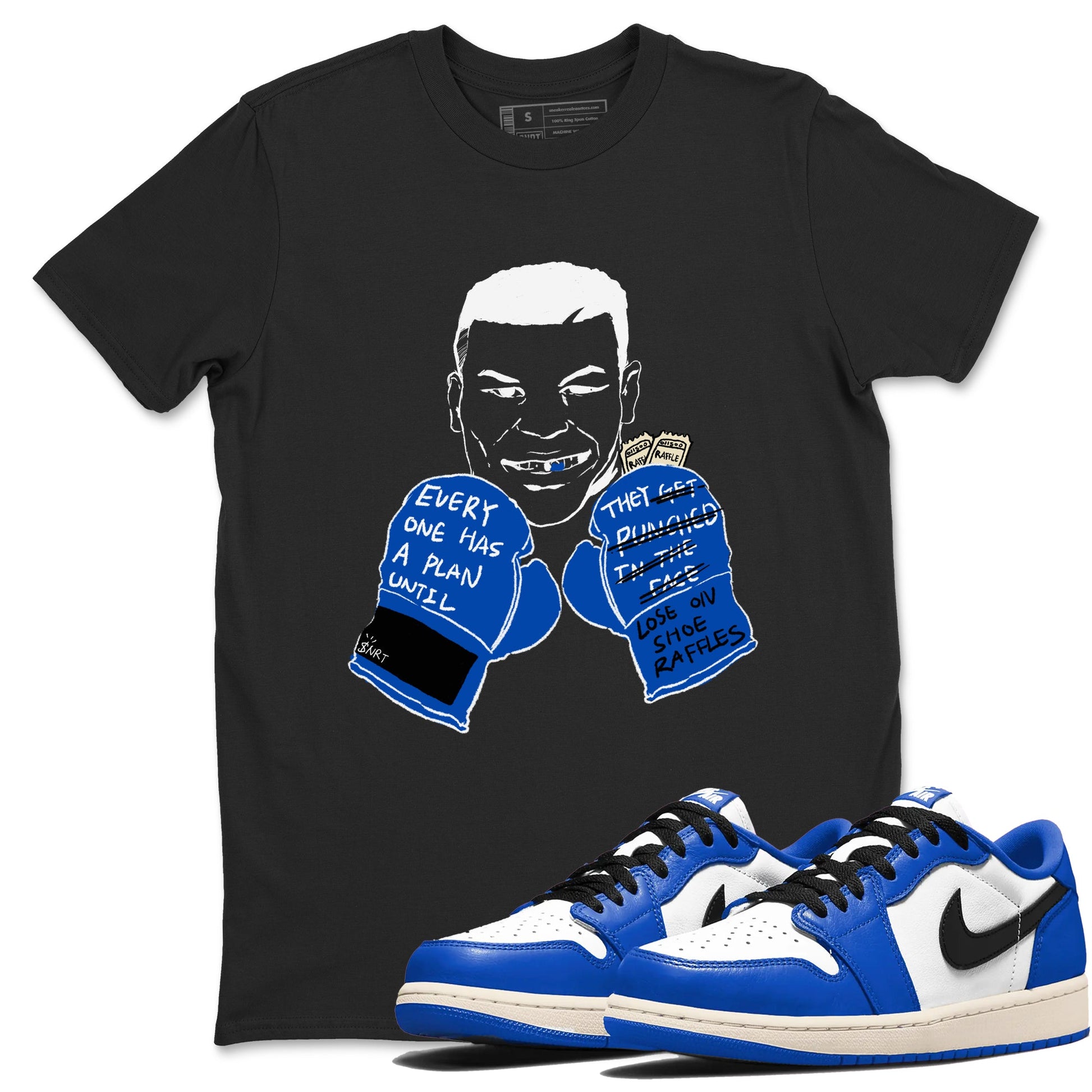 1s Game Royal shirts to match jordans Everyone Has A Plan sneaker match tees Air Jordan 1 Retro Low OG Game Royal match shoes to clothes SNRT Sneaker Tees unisex cotton Black 1 shirts
