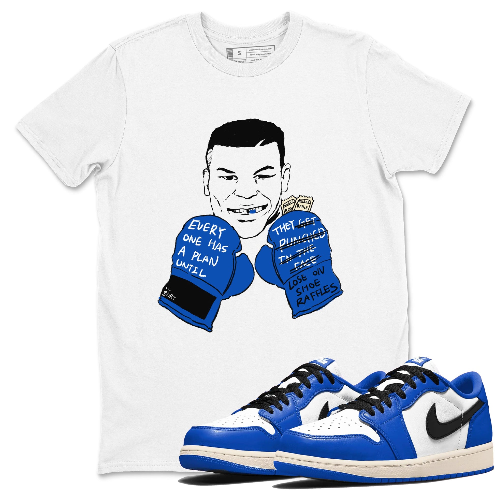 1s Game Royal shirts to match jordans Everyone Has A Plan sneaker match tees Air Jordan 1 Retro Low OG Game Royal match shoes to clothes SNRT Sneaker Tees unisex cotton White 1 shirts