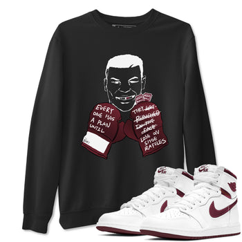 1s Metalic Burgundy shirt to match jordans Everyone Has A Plan sneaker tees Air Jordan 1 Metalic Burgundy SNRT Sneaker Release Tees unisex cotton Black 1 crew neck shirt