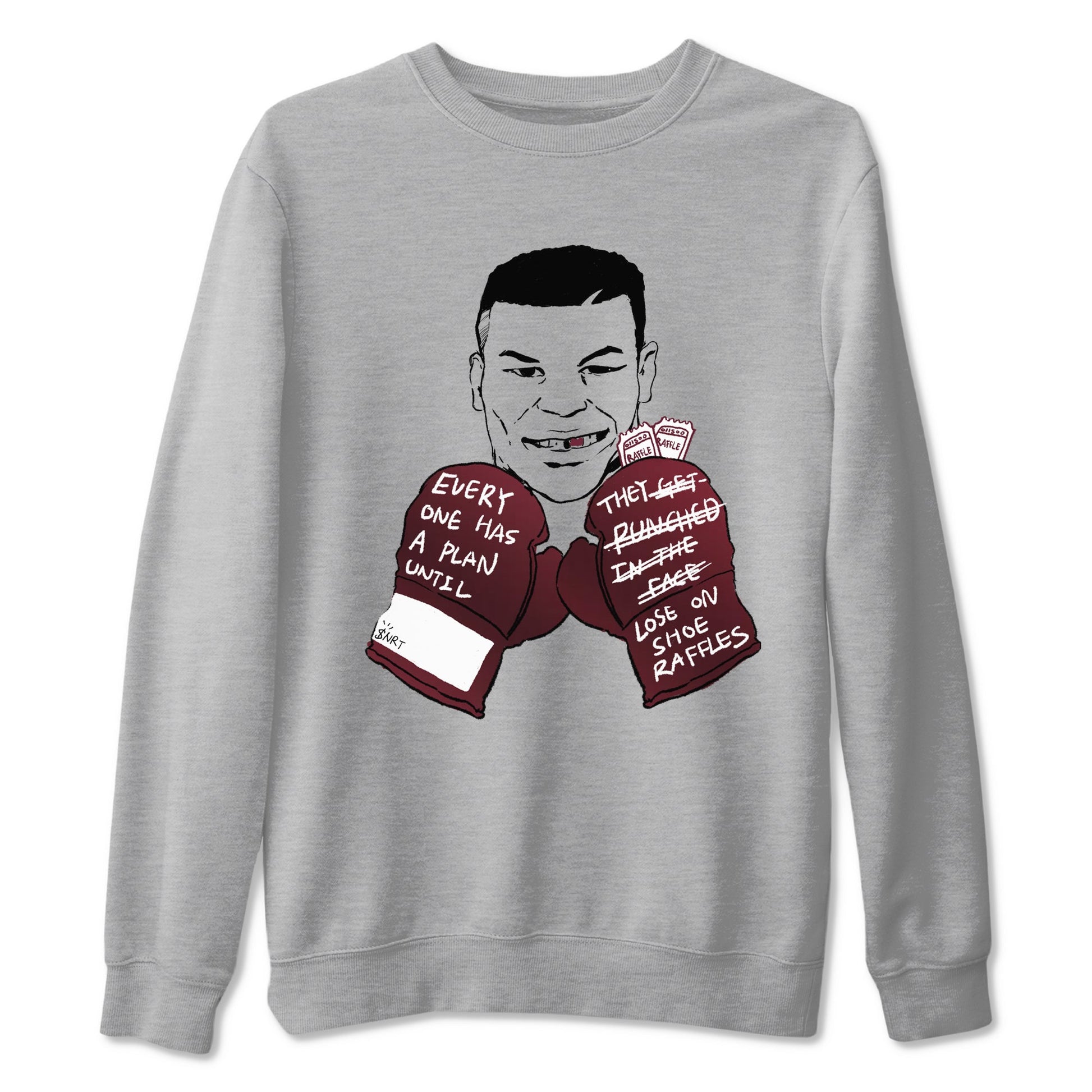 1s Metalic Burgundy shirt to match jordans Everyone Has A Plan sneaker tees Air Jordan 1 Metalic Burgundy SNRT Sneaker Release Tees unisex cotton Heather Grey 2 crew neck shirt